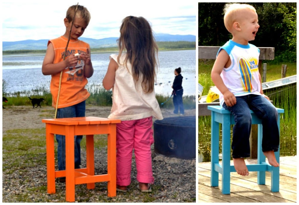 adirondack end table shown as a stool with children