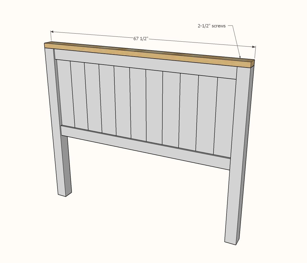 Diagram showing attaching the 2x4 top to the headboard panel