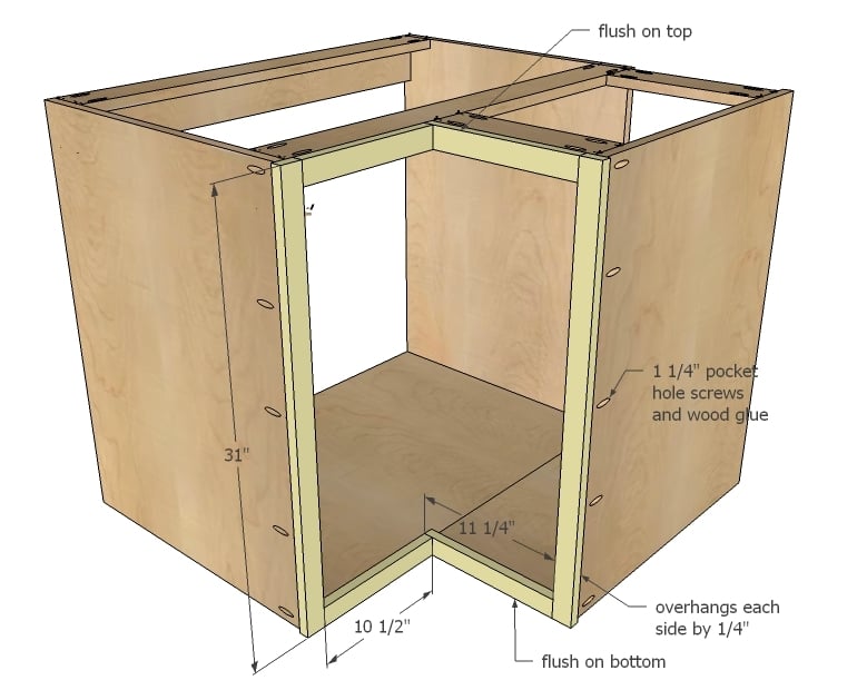 ana white | 36" corner base easy reach kitchen cabinet - basic
