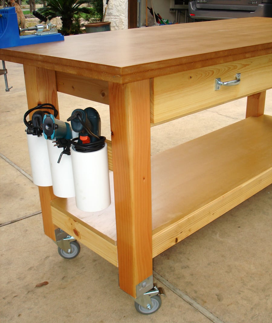 Ana White Rolling Workbench with "Drill Holders" - DIY 