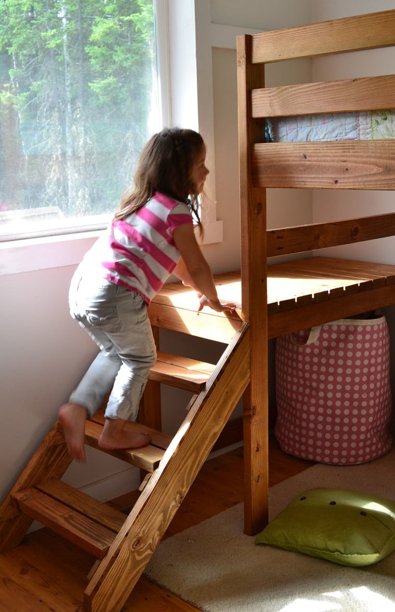 Ana White | Camp Loft Bed with Stair, Junior Height - DIY 
