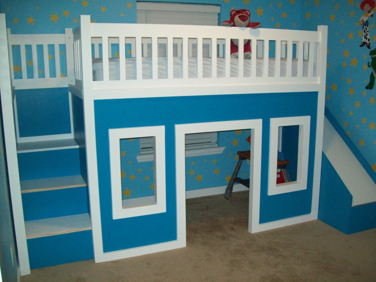 Playhouse Loft Bed With Stairs And Slide, Playhouse Loft Bed, Loft Bed