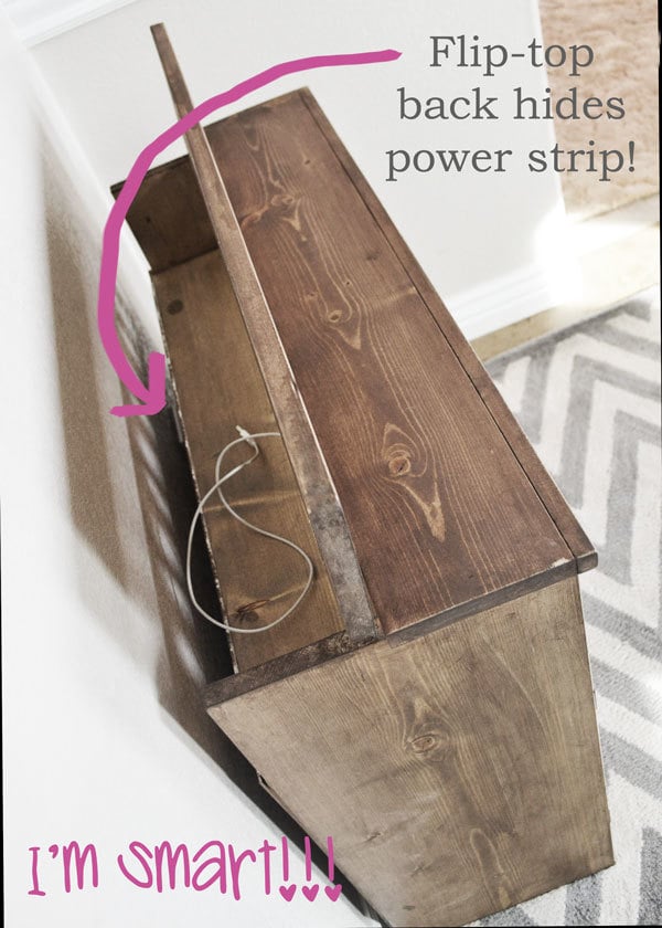 console table with cell phone charger