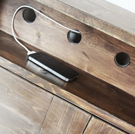 console table with cell phone charger