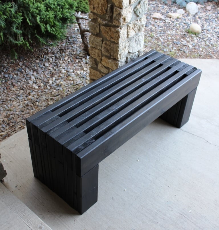 Modern Slat Top Outdoor Wood Bench | Do It Yourself Home Projects from 