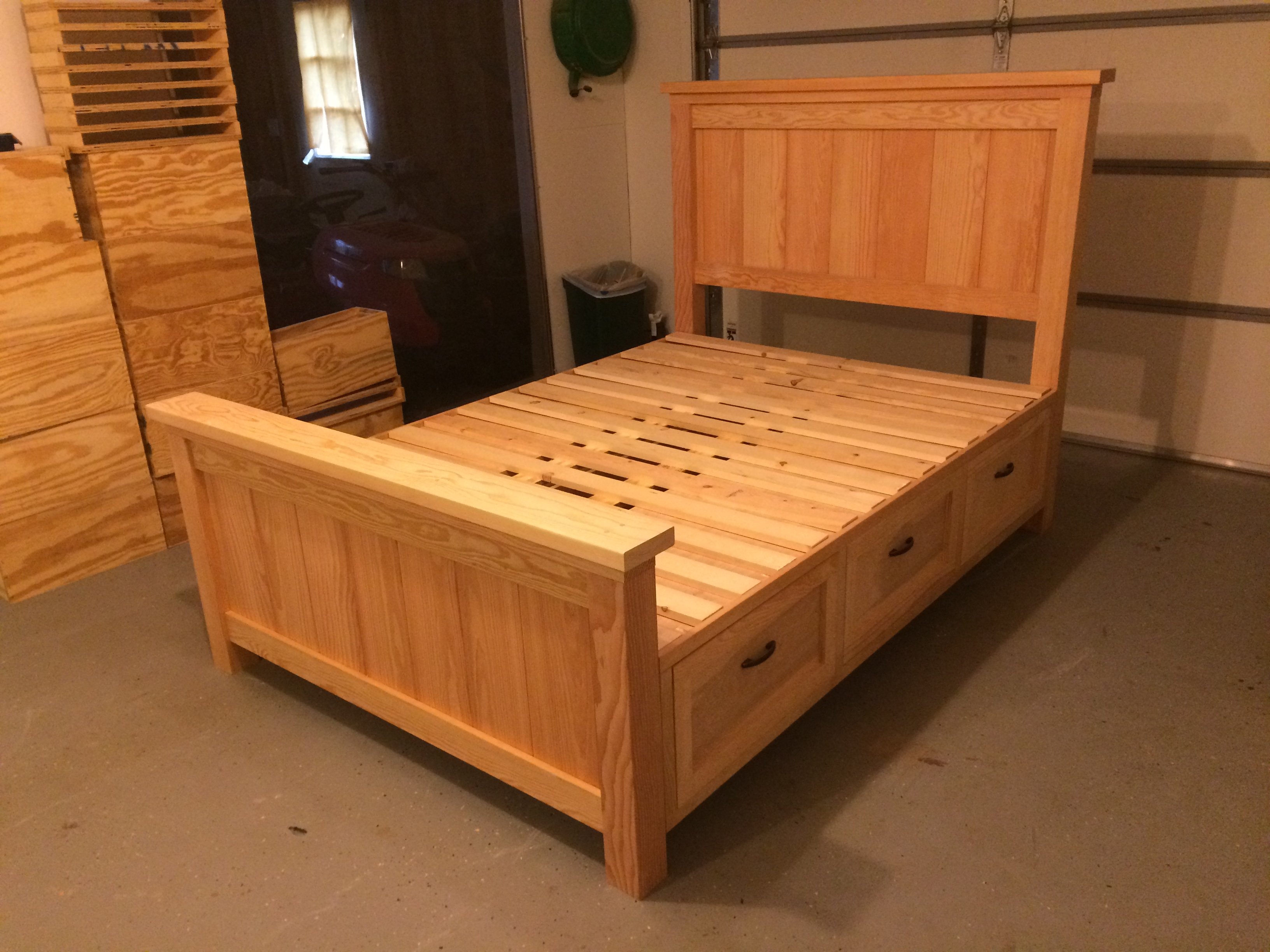 Farmhouse Storage Bed With Drawers, How To Build A King Platform Bed With Storage Drawers Plans