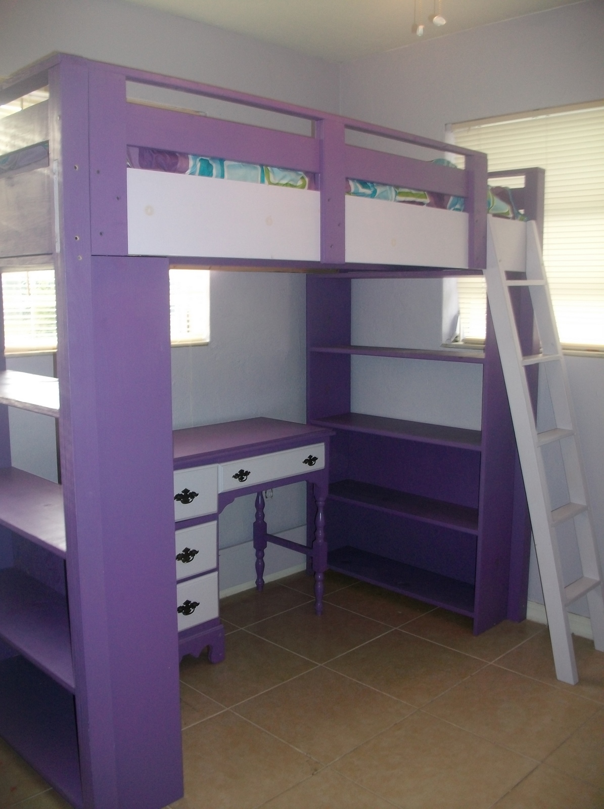 Ana White | Purple Loft Bed with Bookcases - DIY Projects