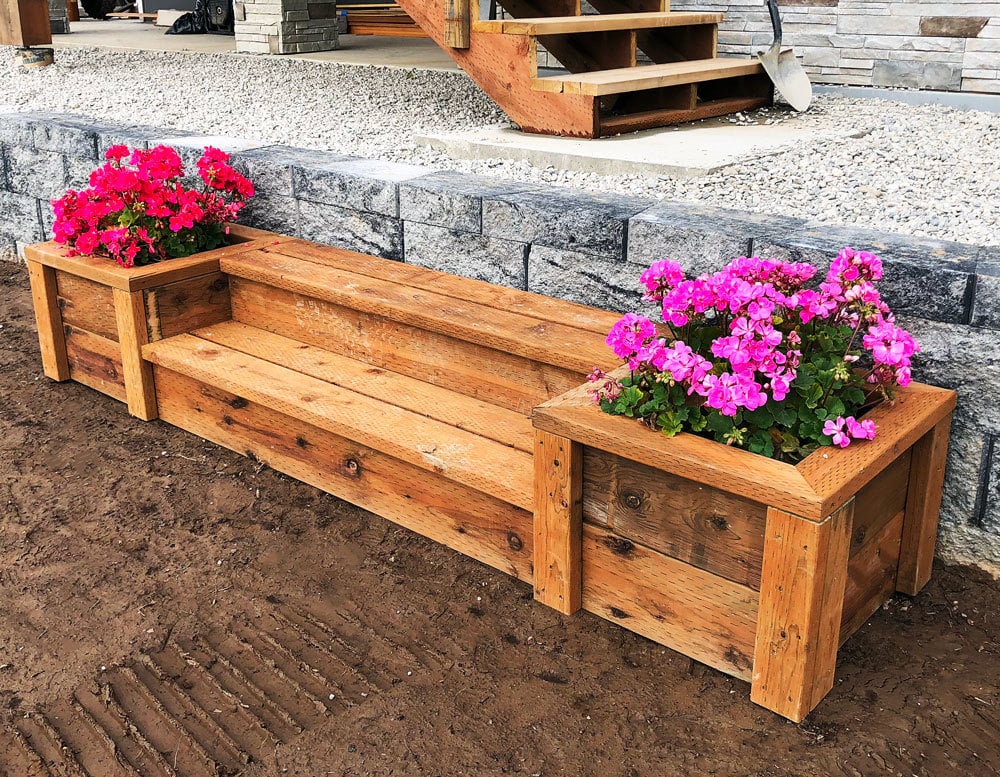 Garden bench with planter boxes