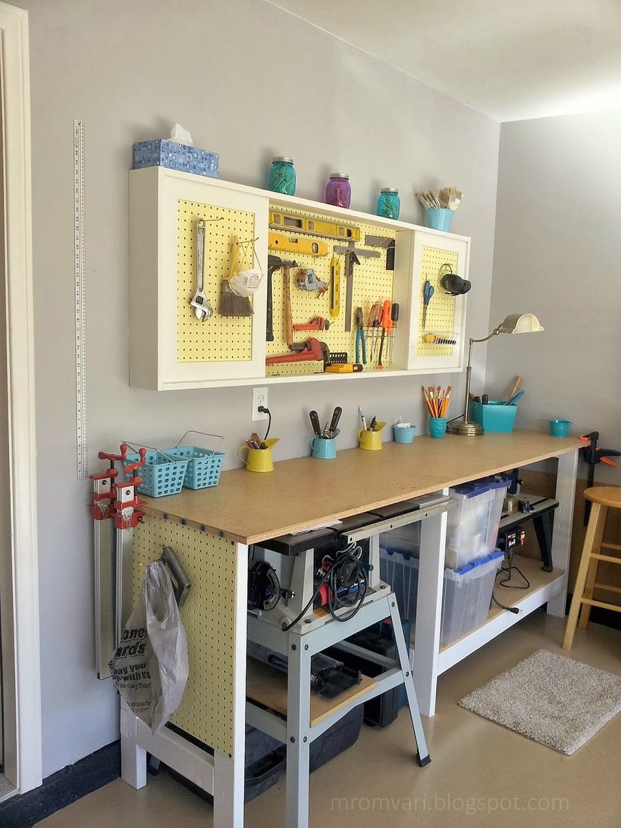 DIY Projects Pegboard Cabinet and Simple Workbench - Featuring 