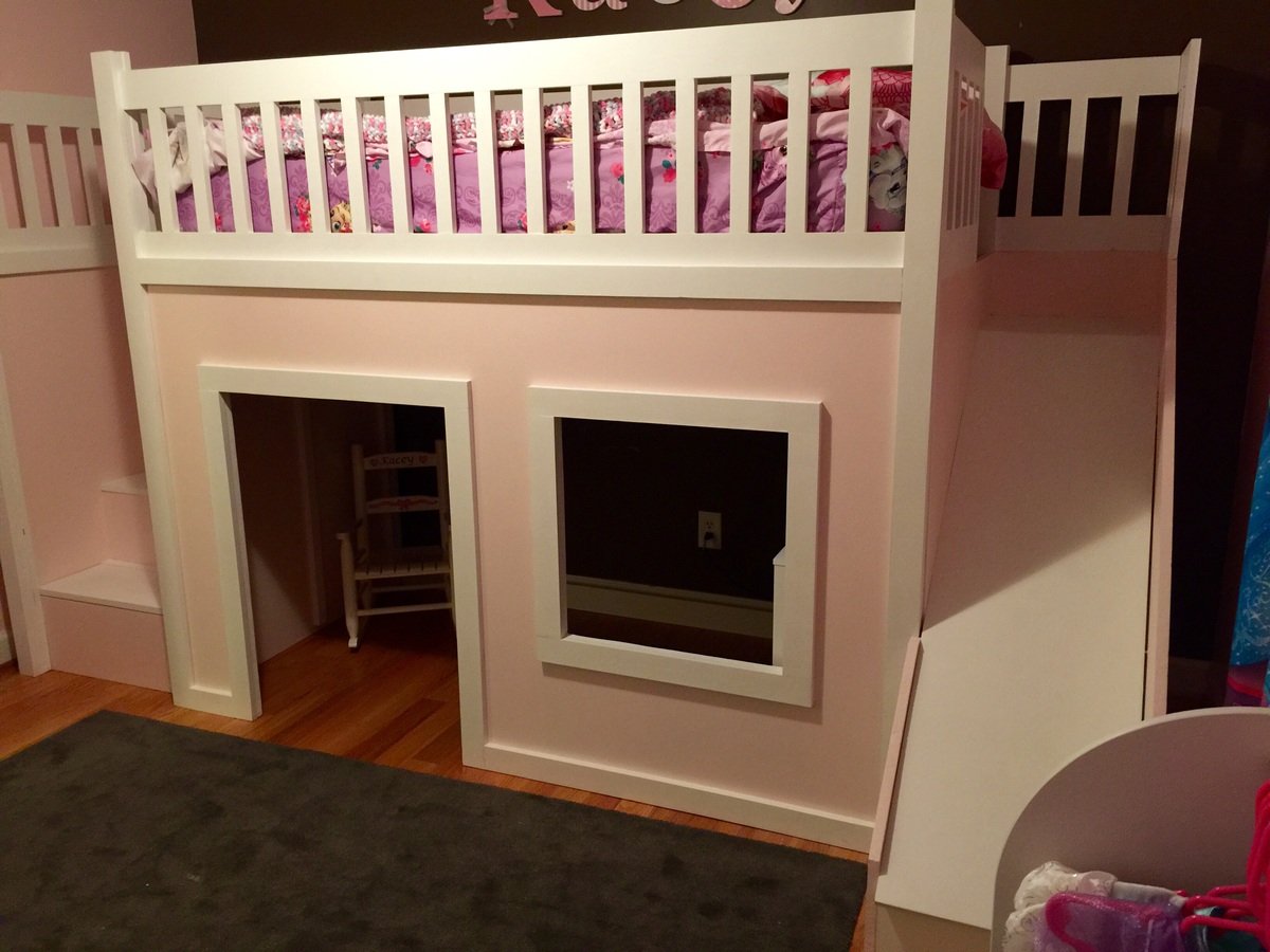 Ana White Playhouse loft bed with stairs and slide - DIY 