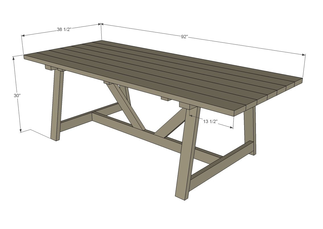 dimensions diagram for outdoor farm table