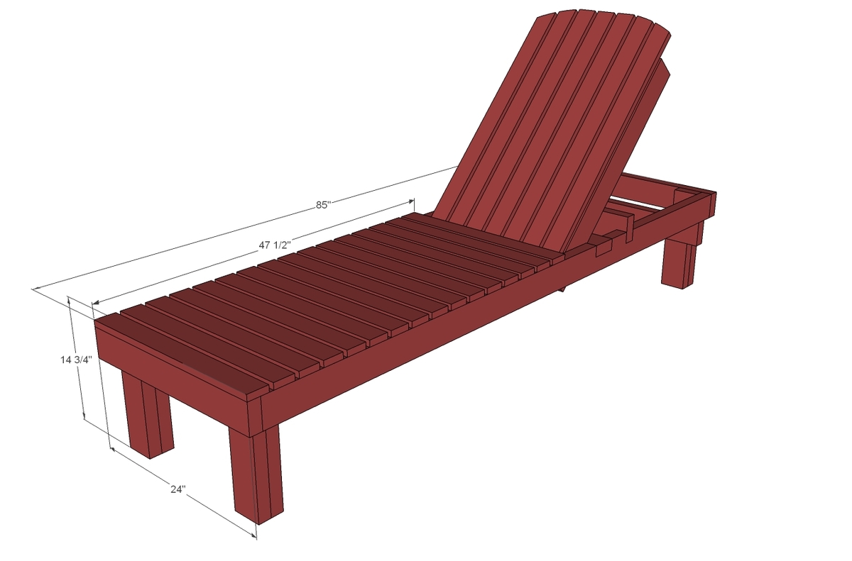dimensional diagram for wood chaise lounge