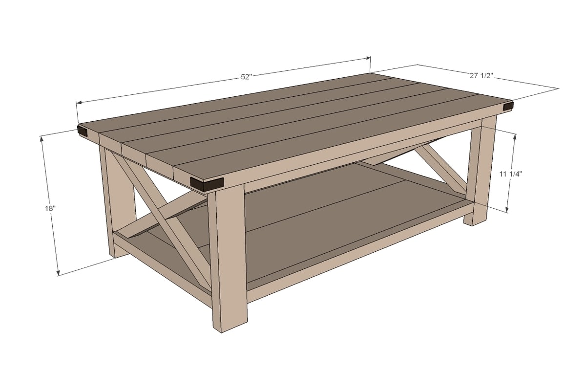 rustic x coffee table dimensions