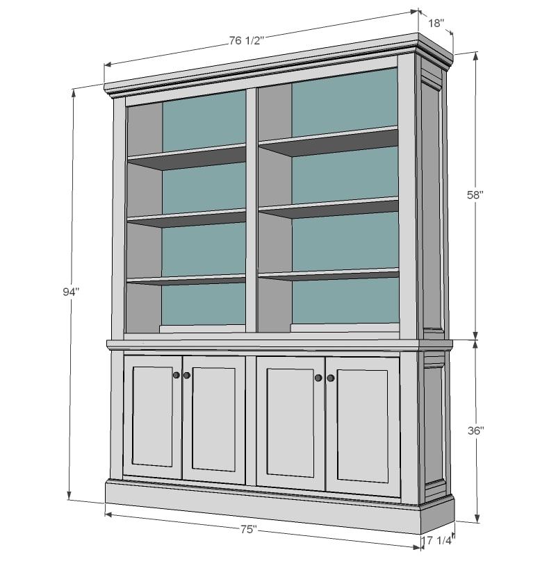 dimensions for dining room cabinet with hutch plans