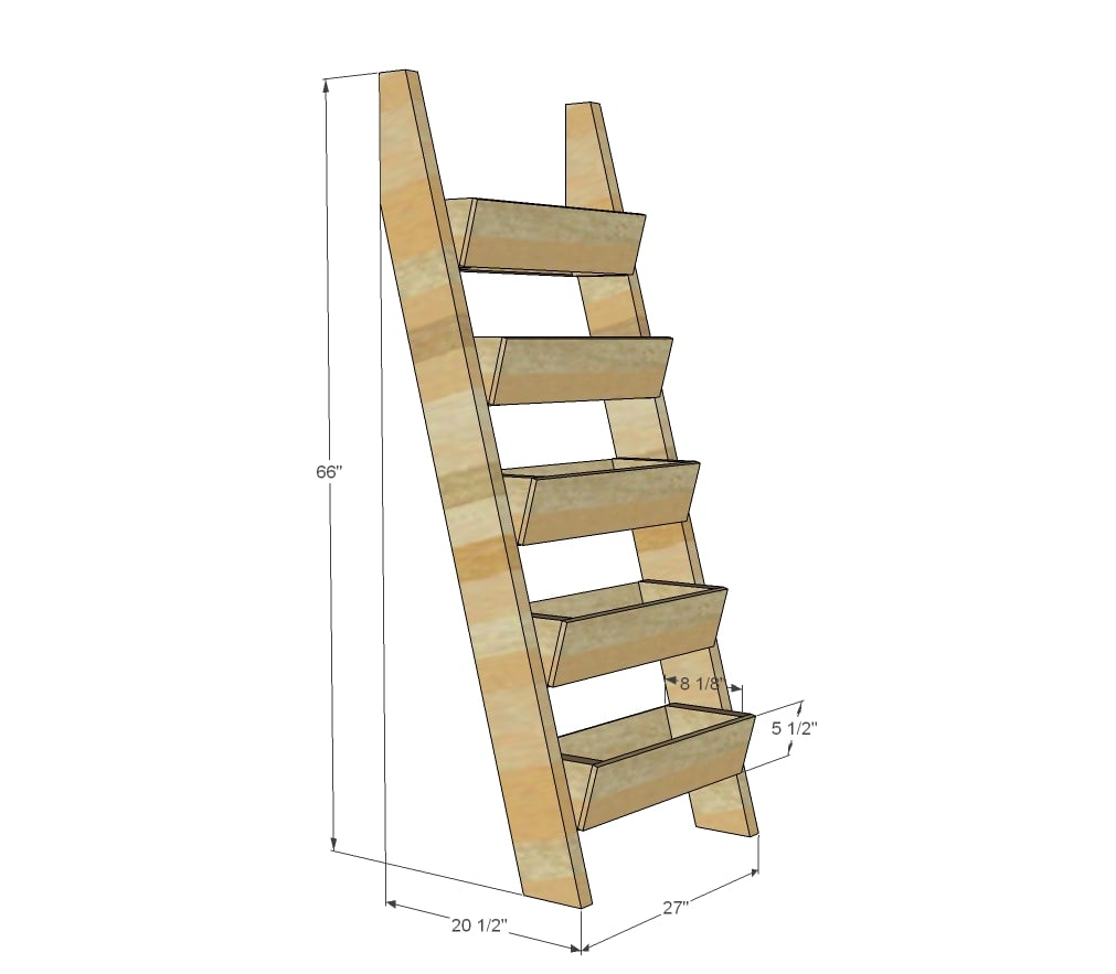 Diagram showing dimensions for cedar ladder planter