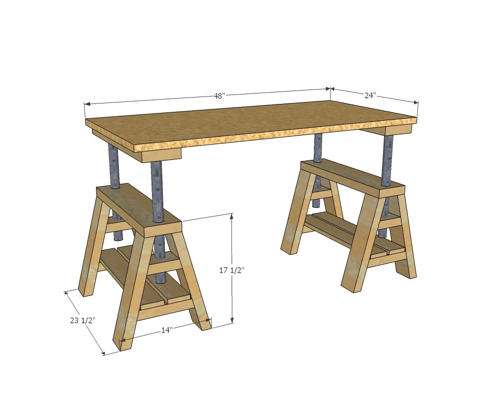 Ana White  Modern Indsutrial Adjustable Sawhorse Desk to Coffee Table 