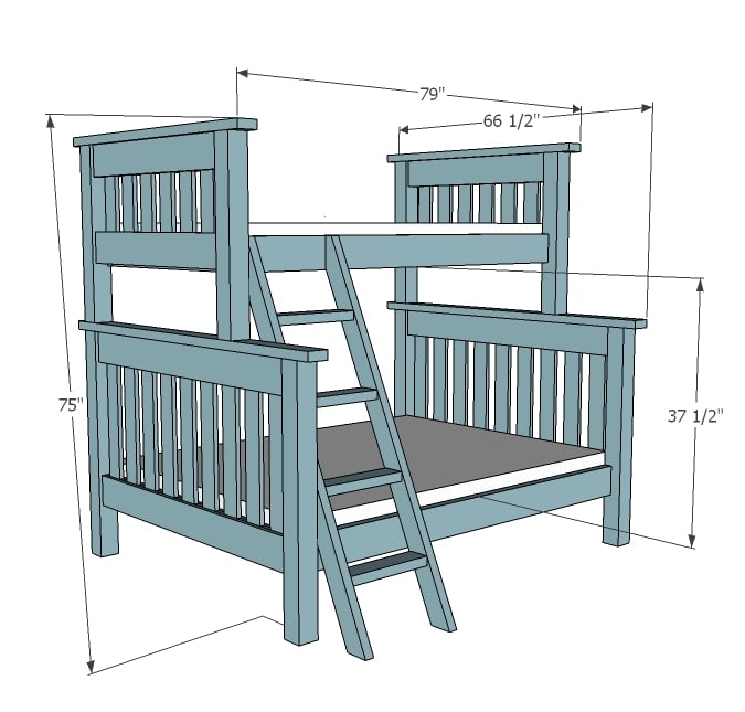 dimensions diagram for full over twin bunk beds