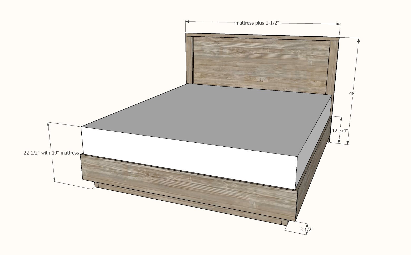 dimensions for floating bed frame plans