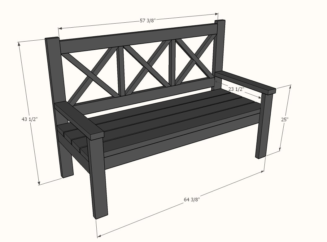 dimensions diagram for large x bench