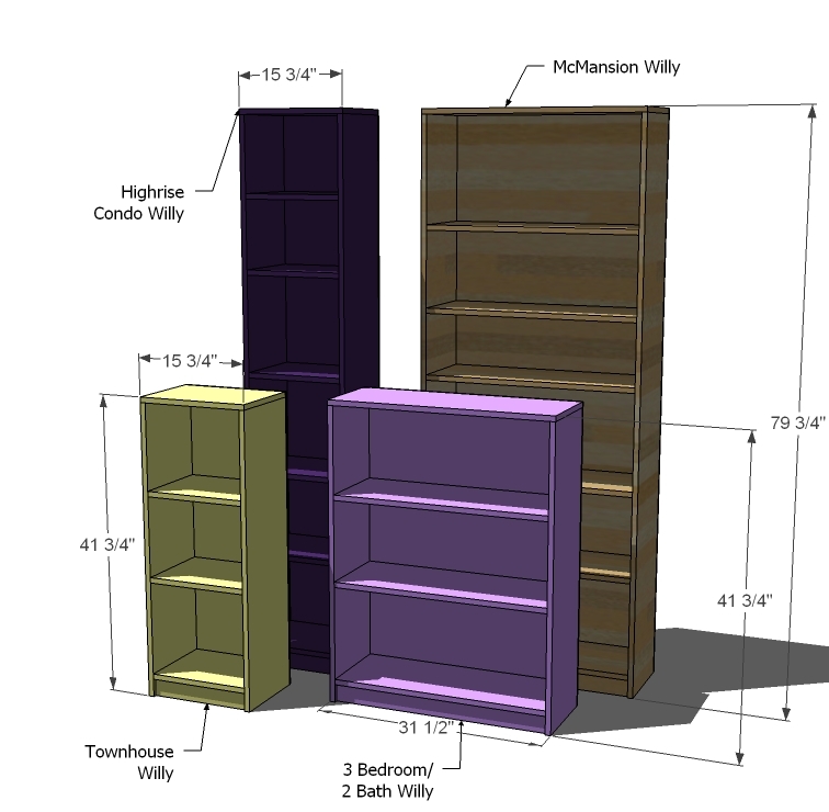 Ana White | Build a Willy Bookcase in Four Sizes | Free and Easy DIY 