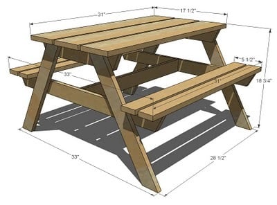 small kids picnic table dimensions diagram
