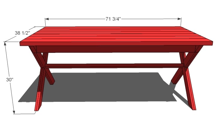 diagram showing X picnic table dimensions