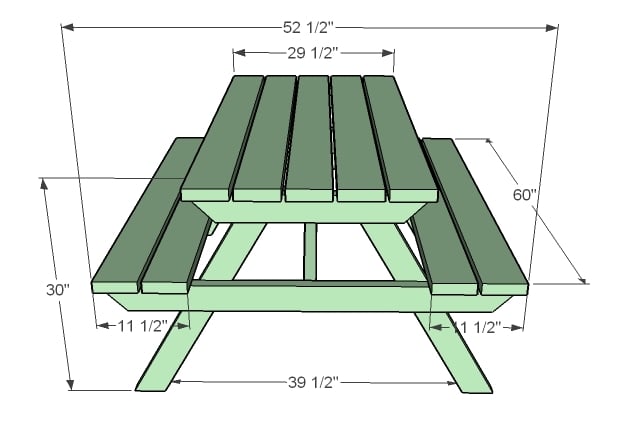 diagram showing the dimensions of picnic table