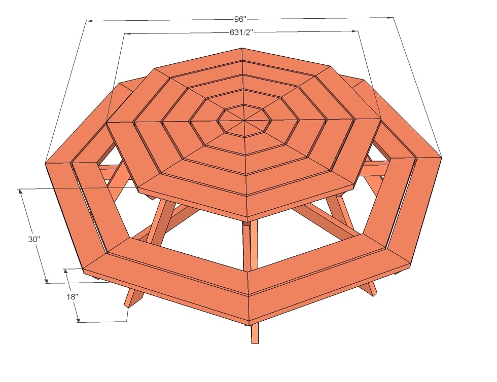 diagram showing dimensions of picnic table