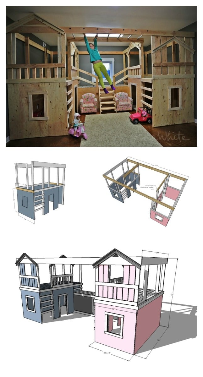  White  DIY Basement Indoor Playground with Monkey Bars - DIY Projects