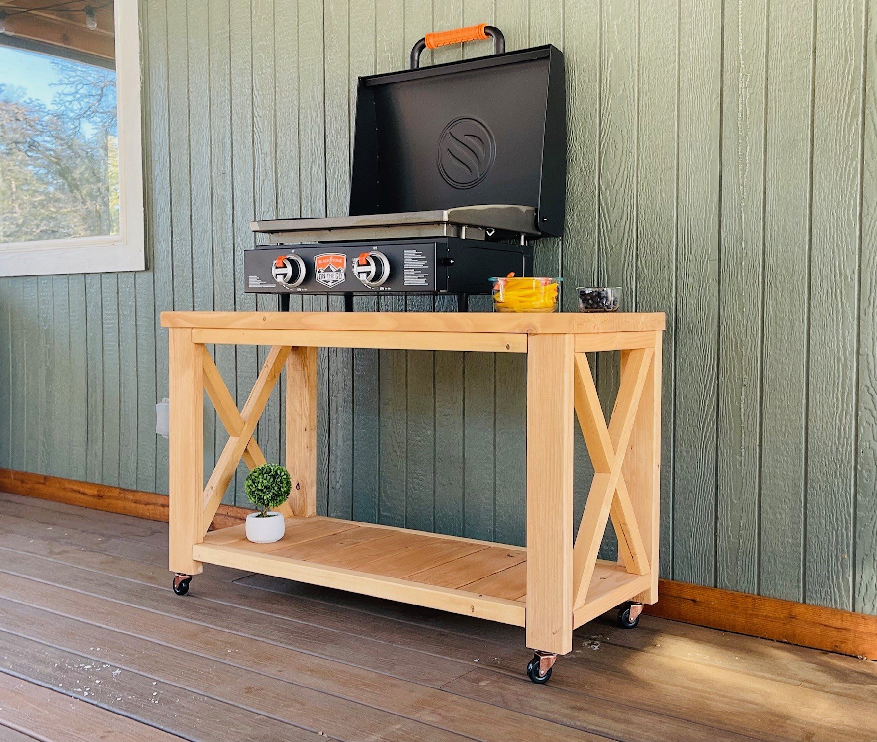 outdoor grill wood cart