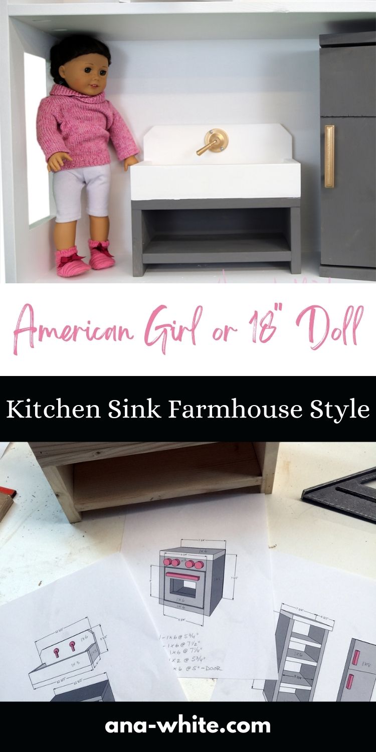 American Girl or 18" Doll Kitchen Sink Farmhouse Style