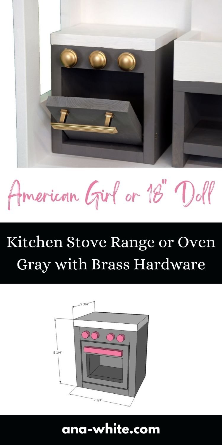 American Girl or 18" Doll Kitchen Stove Range or Oven Gray with Brass Hardware