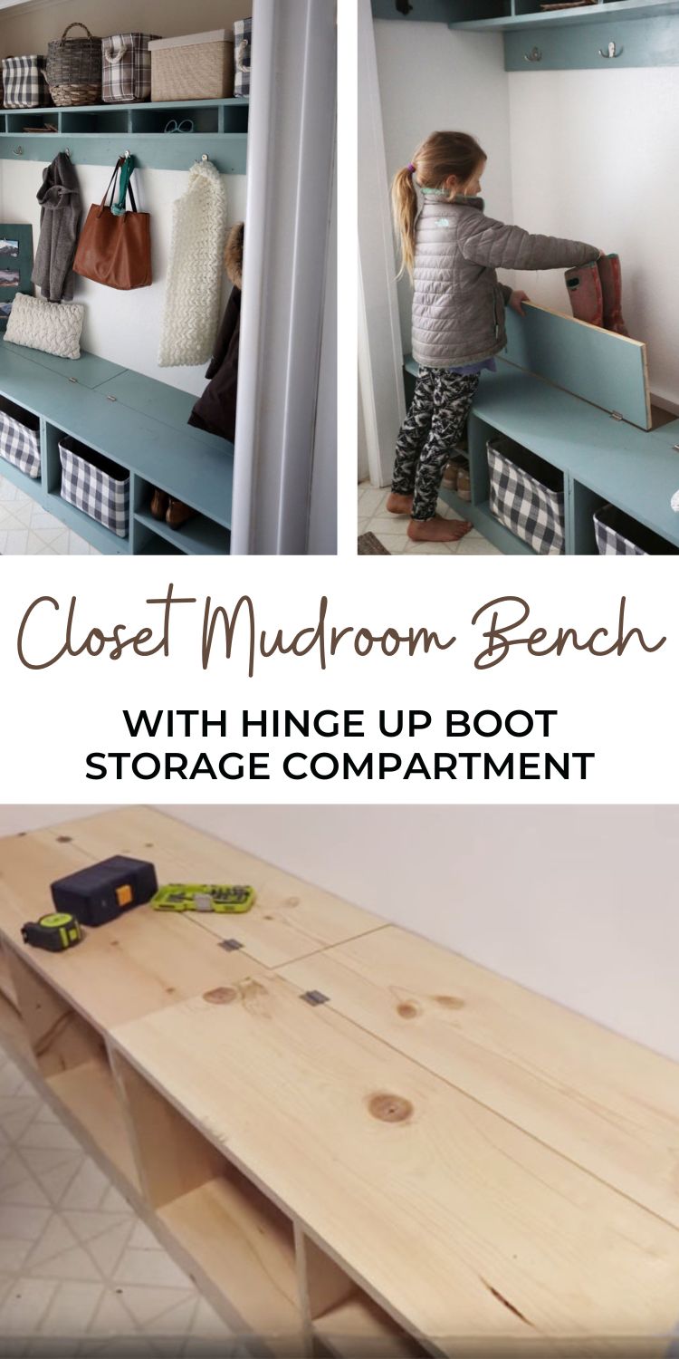 Closet Mudroom Bench with Hinge Up Boot Storage Compartment