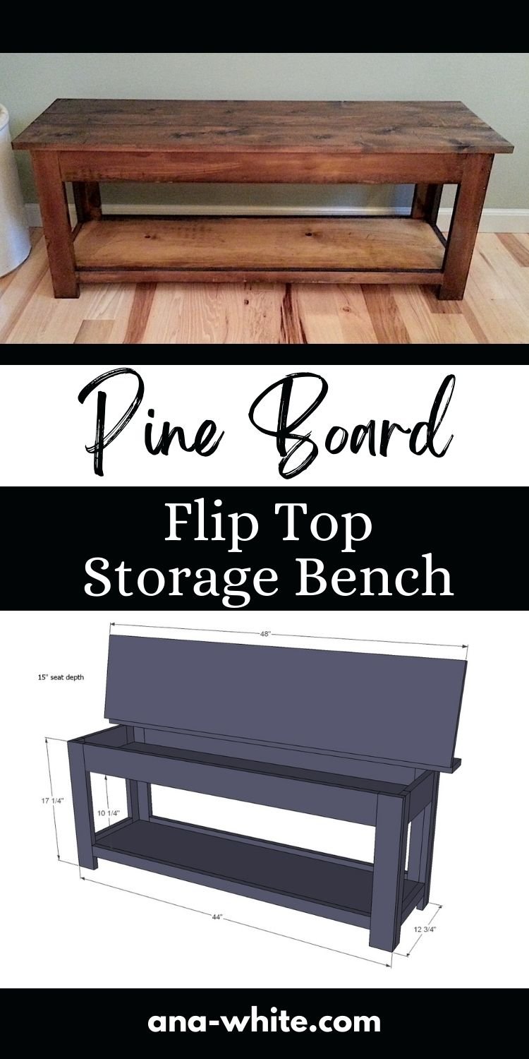 Pine Board Flip Top Storage Bench 