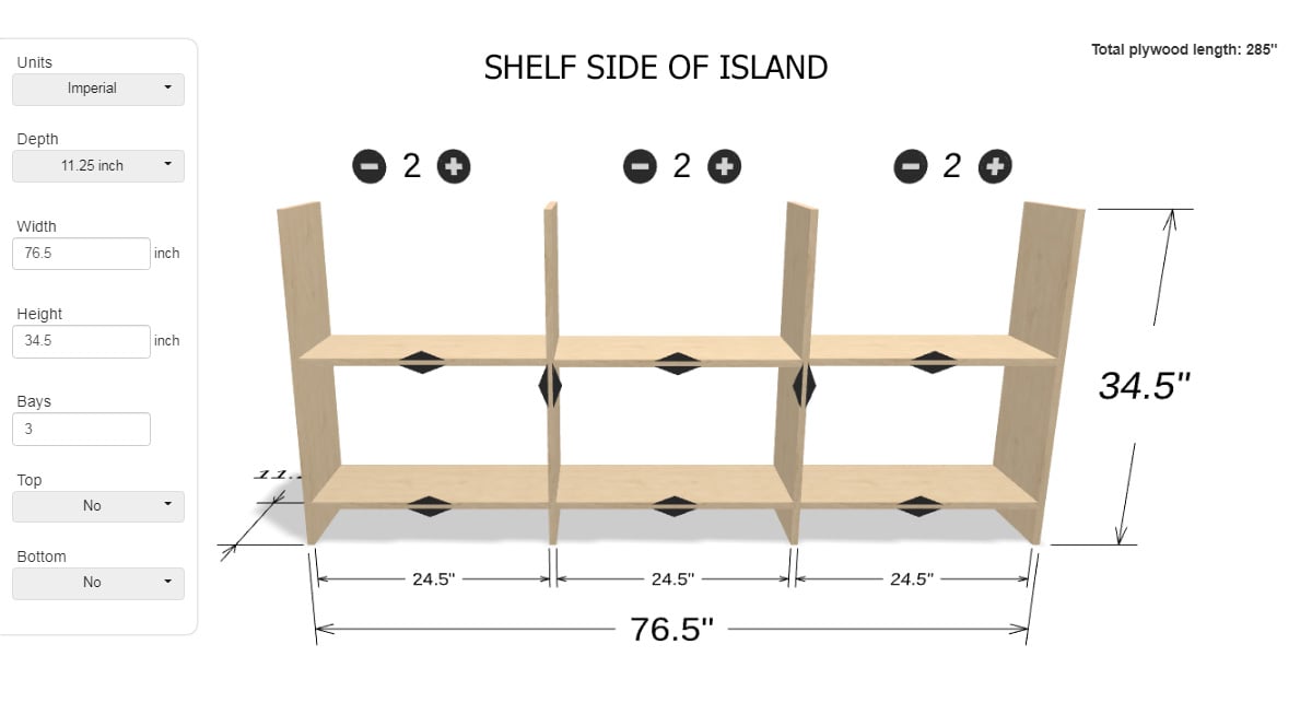 open shelving on kitchen island configuration