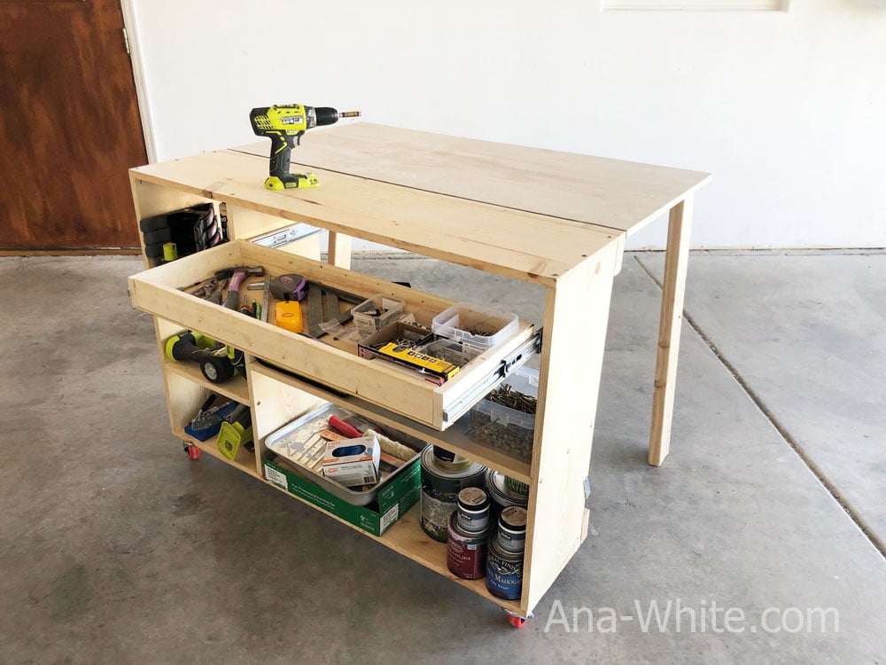 folding workbench with drawers