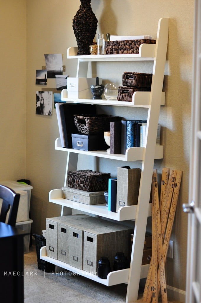 shelves featuring five shelves ranging in size from large to small 