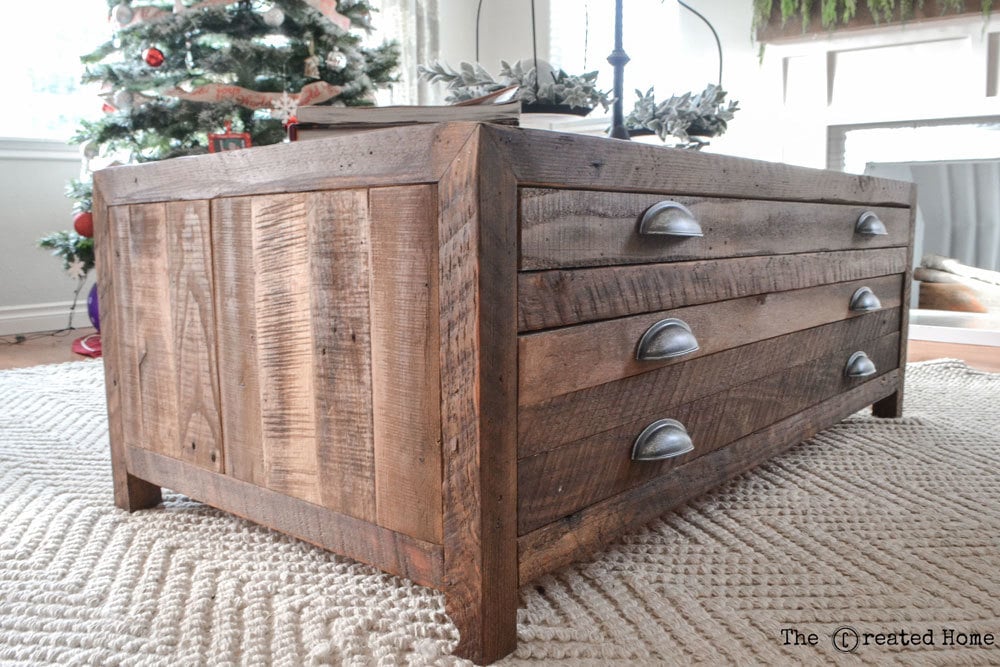 Reclaimed Wood Coffee Table With Printmaker Style Drawers Ana White - Reclaimed Wood End Tables With Drawers