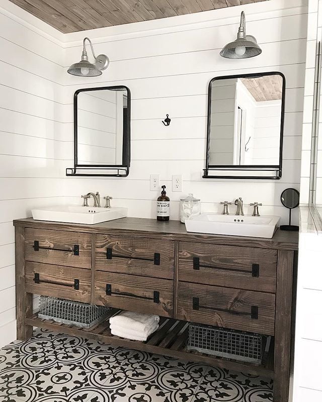 Rustic Farmhouse Double Bath Vanity, Bathroom Vanity Design Plans