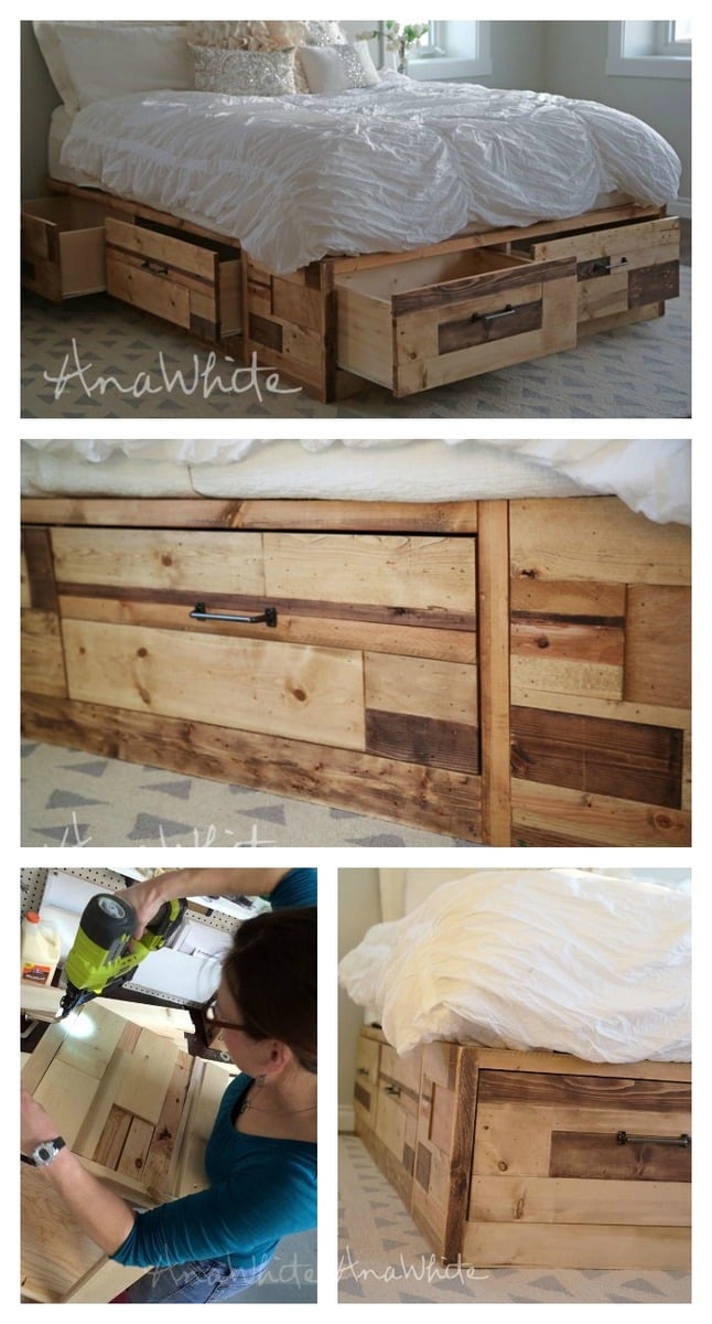 reclaimed wood storage bed with drawers