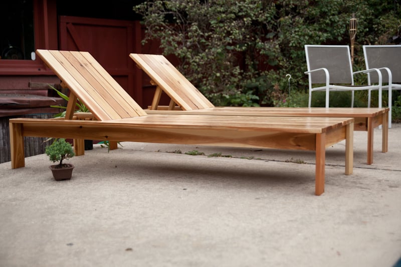 finished cedar outdoor chaise lounges
