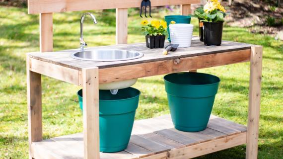 DIY potting bench with sink