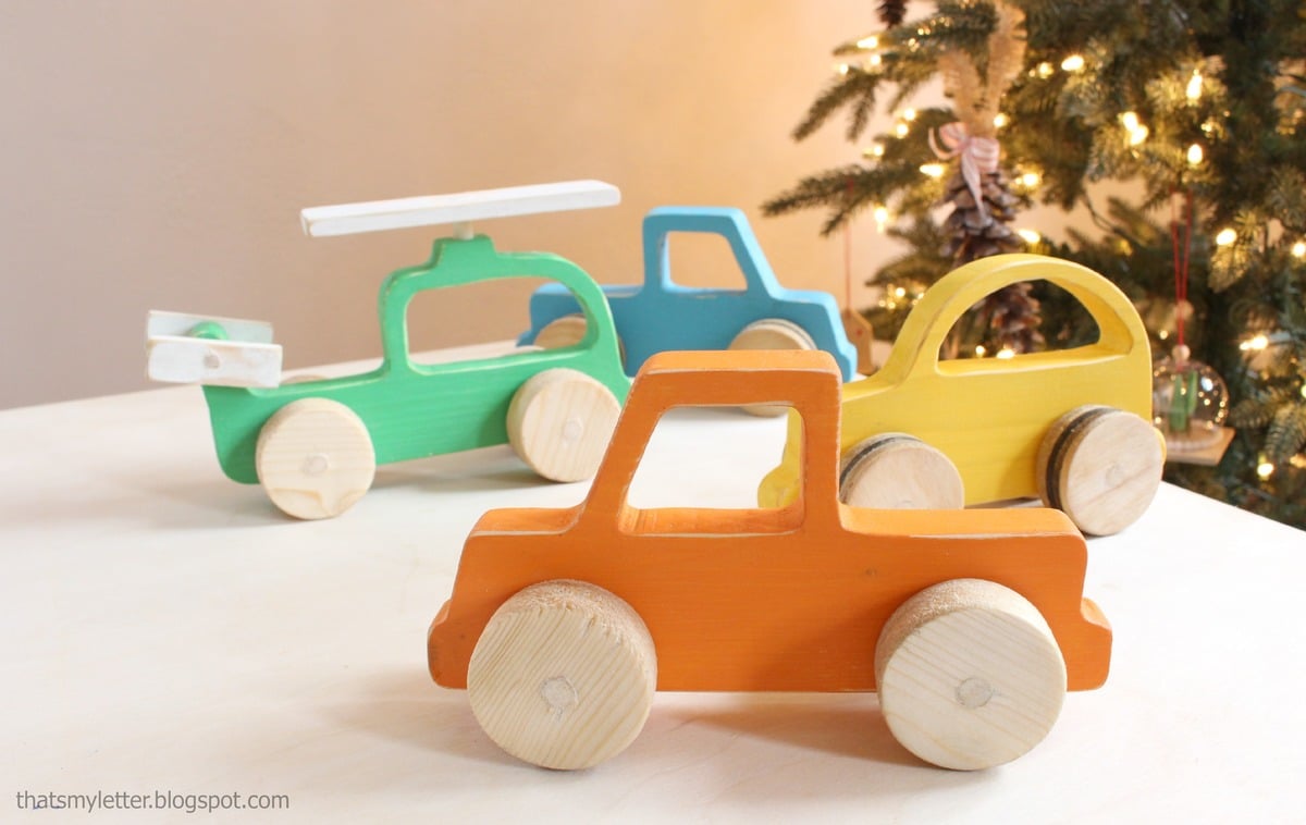 DIY Wood push car truck and helicopter toy plans with template - easy 