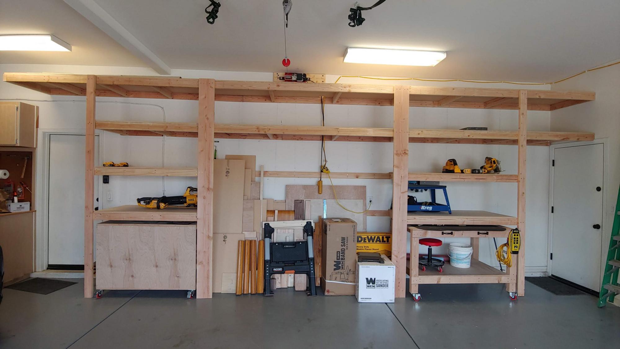 Garage shelving to fit workbenches | Ana White