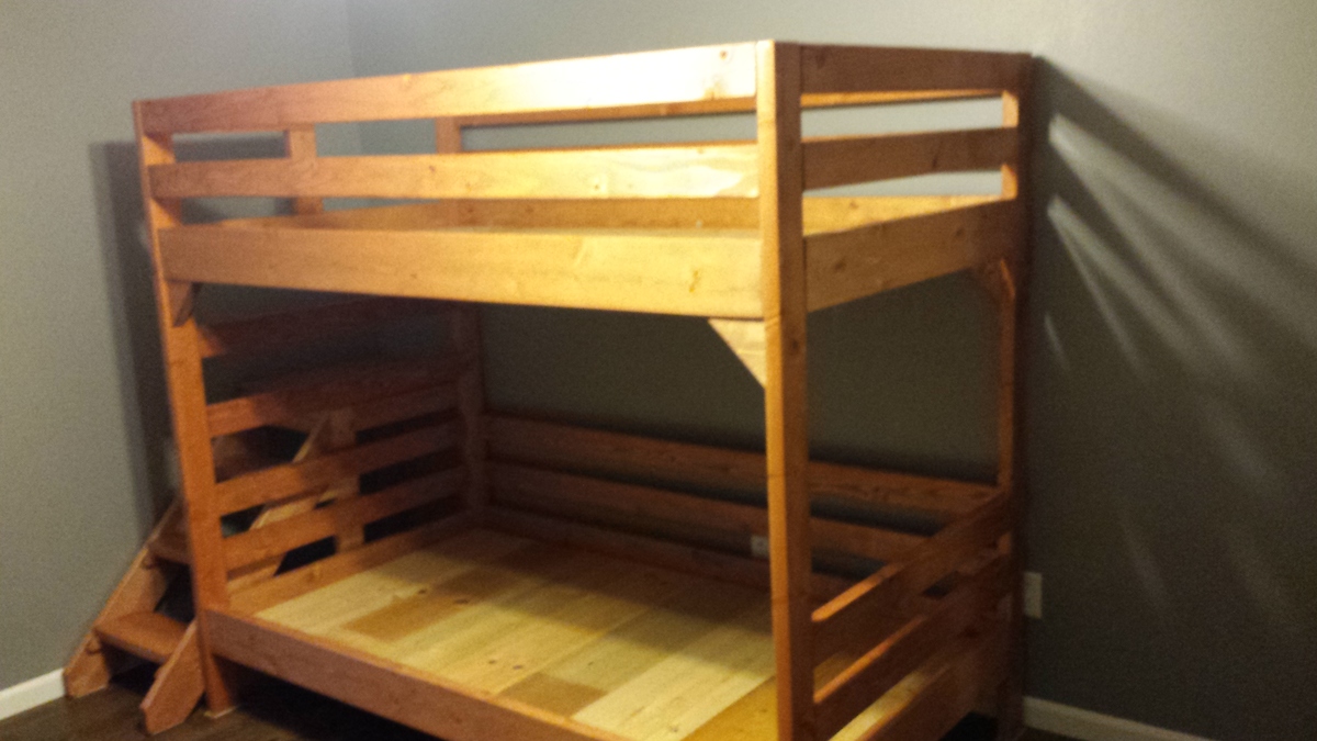 Modified Camp Loft Bed with Stairs into Bunk Beds Ana White