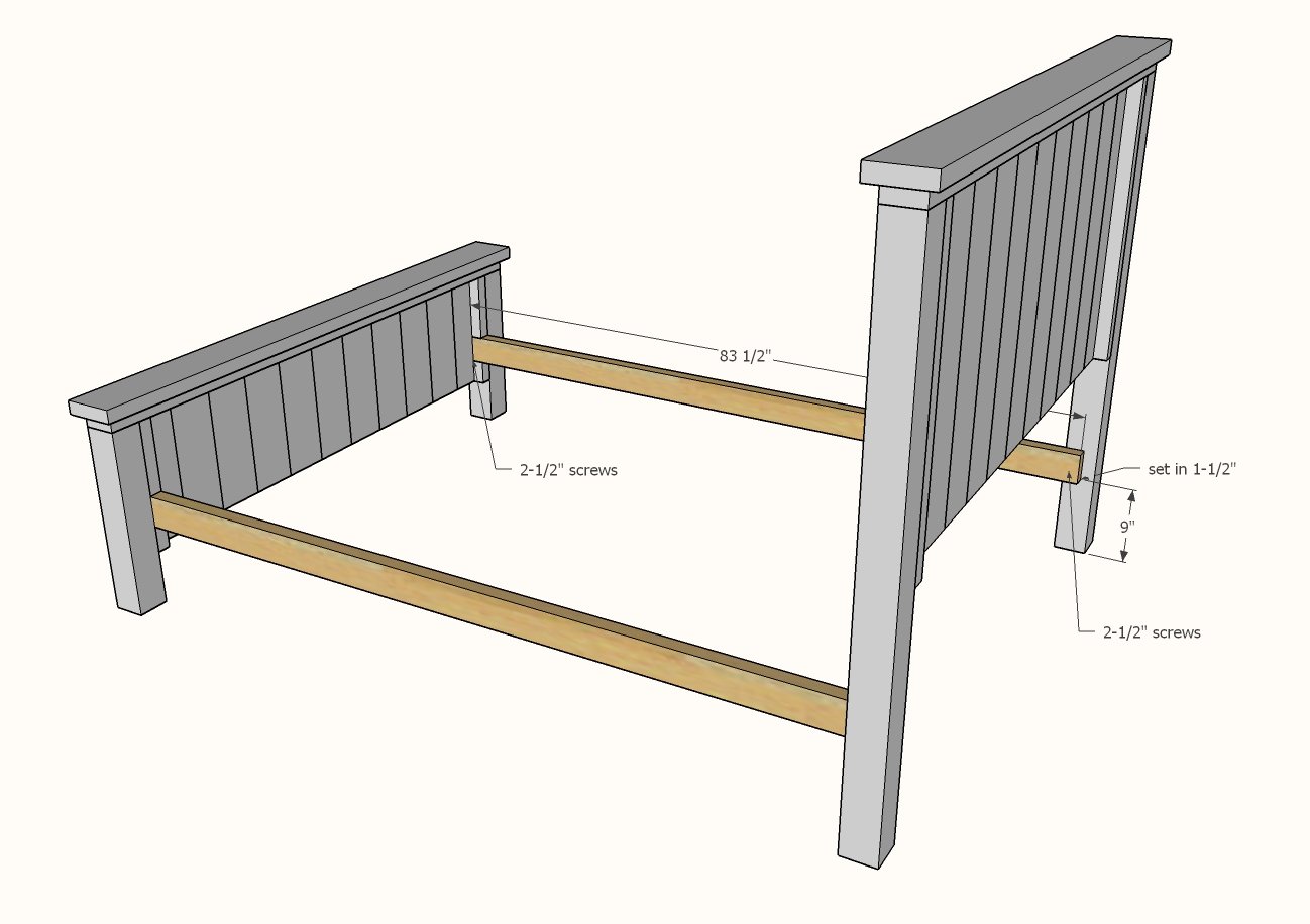 diagram showing headboard and footboard attached to siderail cleats