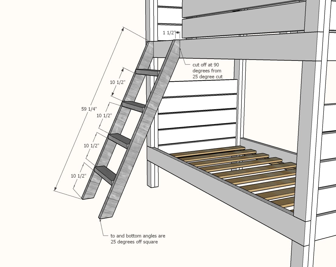 Modern Bunk Beds Side Street Ana White, Ladder Dimensions For Bunk Bed
