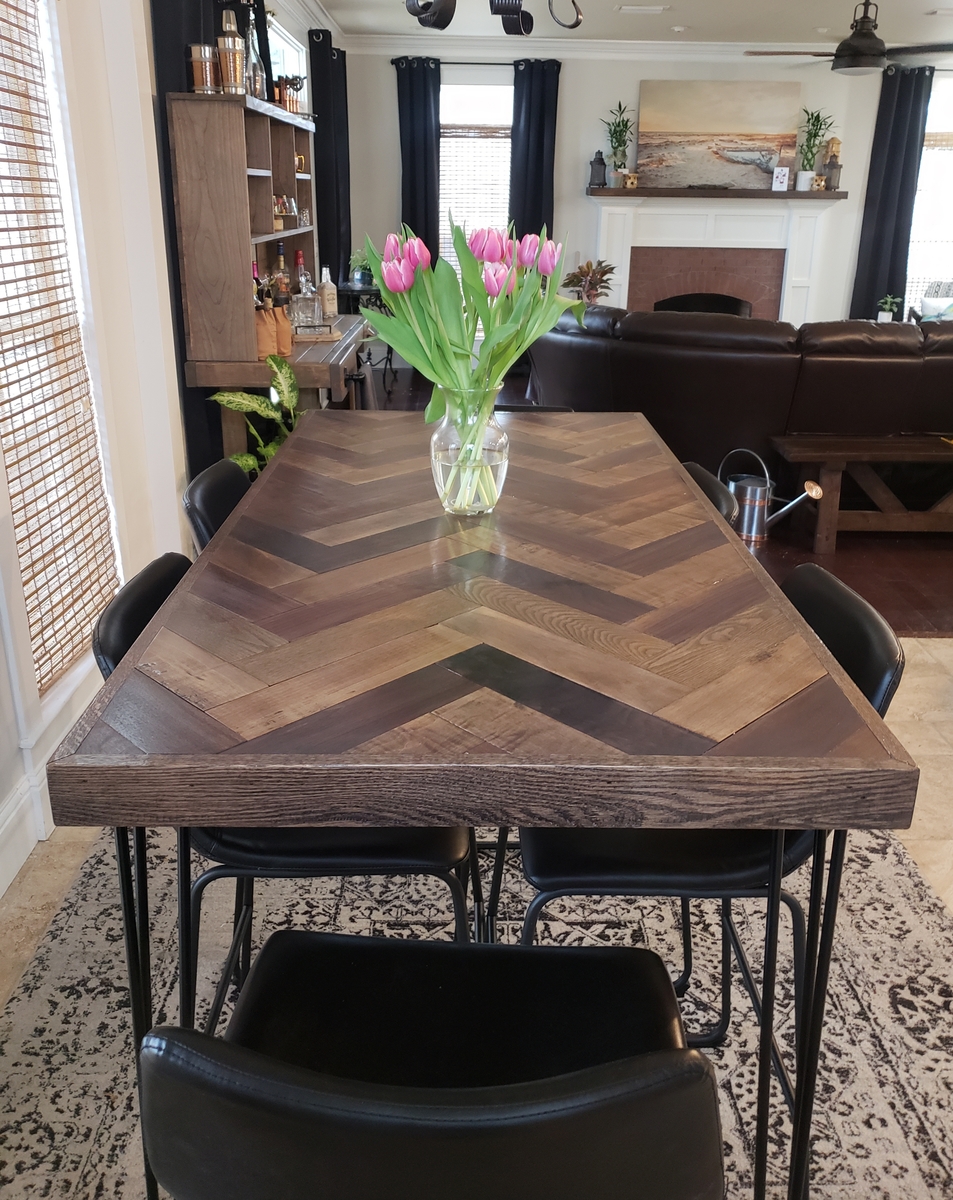Herringbone Bar Height Dining Table with Hairpin Legs | Ana White