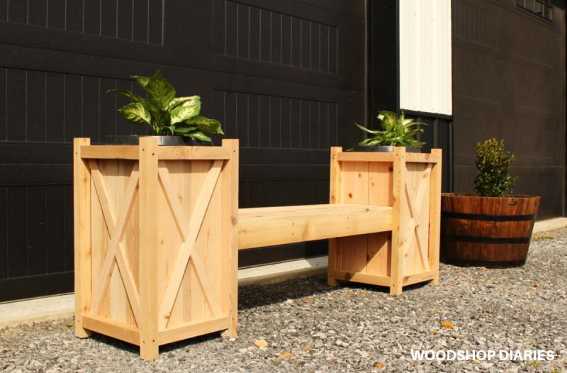 wooden planter bench bench with planters 