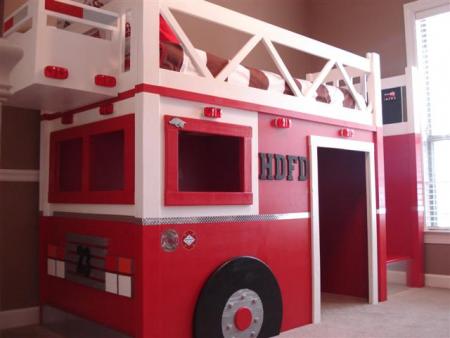 Fire Truck Loft Bed Ana White, Fireman Pole Bunk Bed